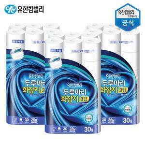 유한킴벌리 두루마리 화장지 3겹 25m 30롤 3팩 45185-03 부드러운 비데용 크리넥스 롤 휴지 데코앤소프트