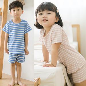 꾸미 슬라브 스트라이프 반팔 SET/아동실내복