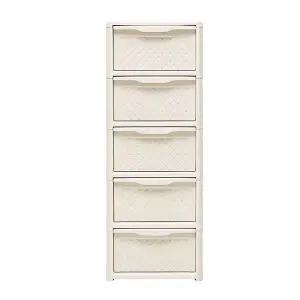 [보네드] 끌레두 라탄 5단 아이보리 플리스틱 슬림 틈새 서랍장