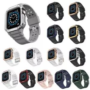 애플워치SE 3 2 40mm 44mm 호환 모던 범퍼 보호 케이스 일체형 밴드 시계줄 스트랩