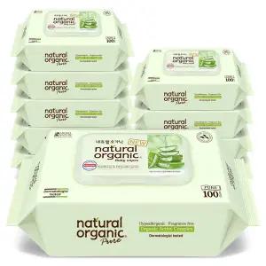 네츄럴오가닉 아기물티슈 퓨어 플레인 스마트캡형 100매 (10팩)