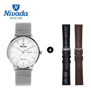 [기타][NIVADA] 니바다 클래식 남성용 캘린더 메탈시계 1016 (가죽밴드2개증정 3가지연출)
