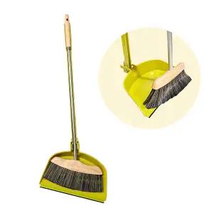 제이오마켓 심플 스텐 원목 롱방비세트/실내 업소용 방비 나무 방 빗자루 쓰레받기 일체형 세트