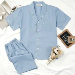 메이플라워 클래식블루 반팔 순면 남성 빅사이즈 잠옷 세트