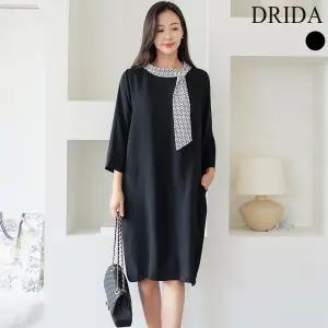 [드리다]드리다 여자 봄 가을 패턴 타이 쉬폰 빅사이즈 원피스 40-50대 미시 중년여성 엄마옷 하객 출근 상