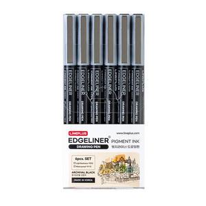 라인플러스 엣지라이너 드로잉 펜 6입(세트) 0.05mm~0.8mm 펜촉 흑색 스케치 캘리그라피 워터프루프