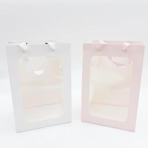 [제이큐]손잡이 백 답례품 투명창 포장가방 종이백 꽃다발 윈도우 10P 대형