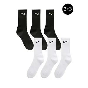 [나이키]총6켤레 스포츠 쿠션 양말 스우시 중목 화이트블랙