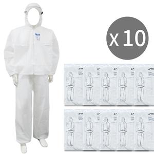 10개_일회용 투피스작업복 흰색 방진복 방역복 분리형 부직포작업복 방제복 보호복