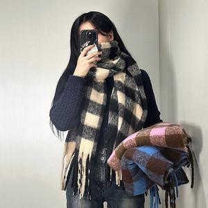 [갓샵]커플 빅 체크 롱 머플러 겨울 목도리 [포근한 빅사이즈 여성 여자 기모 블랙 검정 블루 핑크 숄]