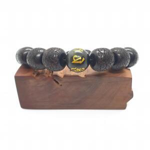 옴마니반메훔 육자진언 각인 천연 흑요석 모주 12mm 흑단 염주팔찌