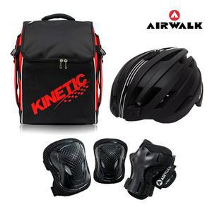 에어워크 에어로 블랙 주니어 성인 인라인스케이트 자전거 보호장구 세트 가방+헬멧+100보호대
