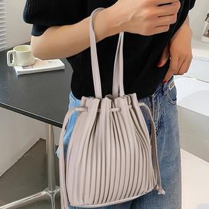 여성 주름 스트링 버킷백 미니 캐주얼 토트 크로스백 (WFGXDLM)