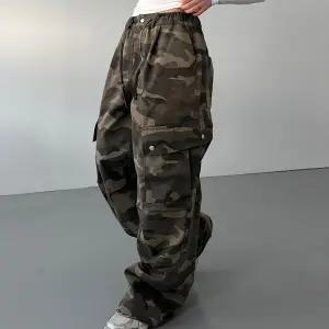 여자 카모팬츠 밴딩 와이드핏 아메카지룩 카고 바지