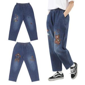 예쁜 여자 스판 얇은 자수 청바지 50대 봄 여름 가을 중년여성 엄마옷 밴딩 데님팬츠