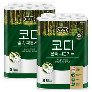 코디 숲속 피톤치드 3겹 30m 30롤 x 2팩 롤휴지 두루마리 쌍용씨앤비