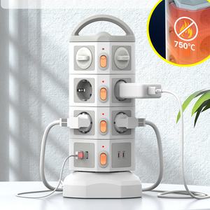 4000W 고용량 10구 USB 타워 멀티탭 안전커버 2M 과부하차단 공간활용