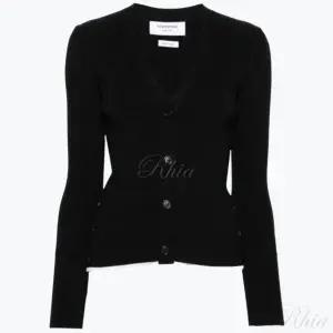 톰브라운 립 스티치 케이블 브이넥 울 실크 블렌드 가디건 니트웨어 블랙 FKC607BY1042001