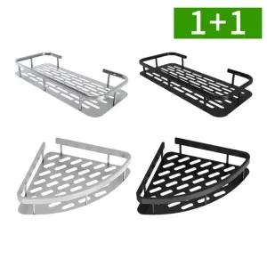 1+1 무타공 욕실선반 스텐레스 접착식 일자 코너 화장실 수납 정리대