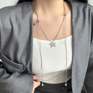 디아브 y2k 나비진주 레이어드 목걸이 실버 데일리 여리여리 펜던트