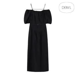 듀엘 린넨 블렌드 오프숄더 원피스 D242MSE045 BK 여성 원피스
