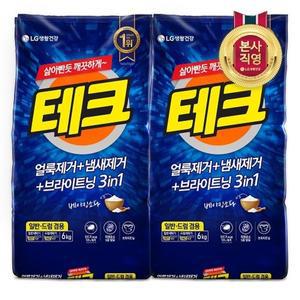 [엘지생활건강]테크 3in1 분말세제 리필 6kg (진드기 사체 제거) x 2개