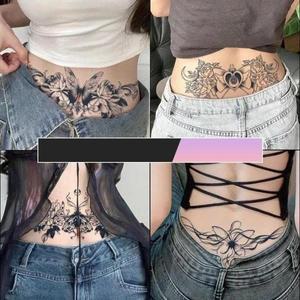 타투 여성 가슴 문신 스티커, 섹시한 하복부, 허리, 지속 15일 허브 식물 패턴