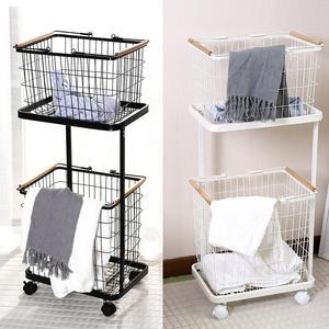 정리더하기 이동식 빨래바구니 2단 철제 다용도 사각형 카트 세탁바구니