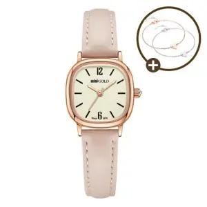 아트박스 비엠포엠 미니골드 여성 빈티지 스퀘어 가죽 손목시계 핑크