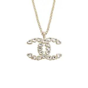 [엘러브] 새상품  25B 하트 큐빅 CC로고 네크리스 샴페인골드 5ET1349