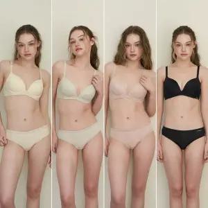 퓨징 볼륨 노와이어 브라팬티 8종세트 크림+올리브그린+파우더베이지+블랙 WBW5N2021