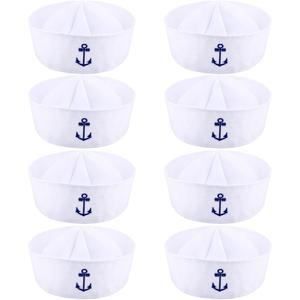 SGBETTER 8팩 화이트 세일러 모자 캡틴 남성용 요트 테마 파티 용품 항해 의상