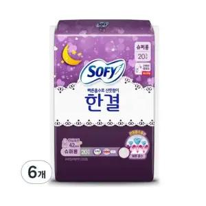 쏘피 바디피트 샘방지 저자극 안심 한결 생리대 날개형 오버나이트 이상 20개입 6개