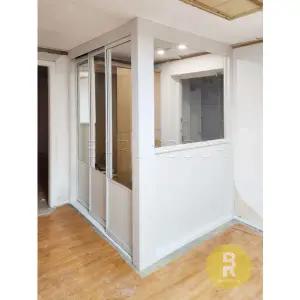 [바른도어]26번 ㄱ자중문 파티션 초슬림3연동 화이트 투명강화유리