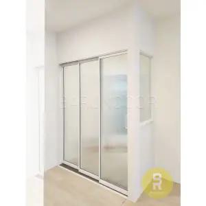 [바른도어]34번 ㄱ자중문 파티션 초슬림3연동 화이트 모루세로강화유리