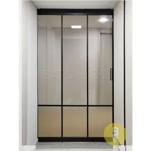 [바른도어]16번 원슬라이딩중문 유리분할형 블랙 투명+샤틴투명강화유리