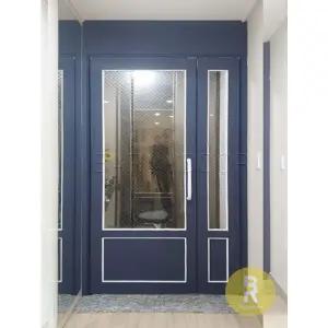 [바른도어]15번 비대칭양개스윙중문 고시형 로열블루 브론즈망입(부식)강화유리