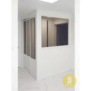 [바른도어]13번 ㄱ자중문 파티션 초슬림3연동 화이트 브론즈강화유리