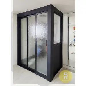 [바른도어]30번 ㄱ자중문 파티션 초슬림3연동 블랙 아쿠아강화유리