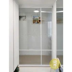 [바른도어]38번 원슬라이딩중문 유리분할형 화이트 투명+모루세로강화유리
