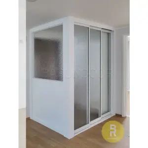 [바른도어]17번 ㄱ자중문 파티션 초슬림3연동 화이트 아쿠아강화유리