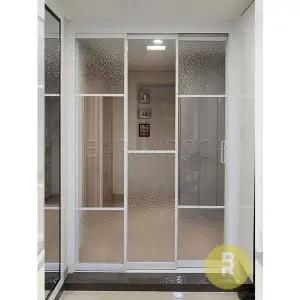 [바른도어]32번 초슬림3연동중문 유리분할형 화이트 투명+아쿠아강화유리a