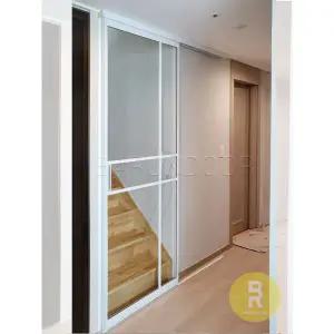 [바른도어]23번 원슬라이딩중문 띠분할형 화이트 투명강화유리