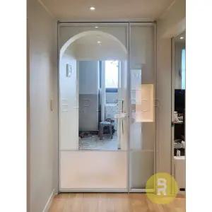 [바른도어]33번 90도 초슬림비대칭여닫이중문 유리분할형 화이트 투명+샤틴투명(기타손잡이호환불가)