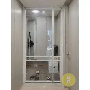 [바른도어]39번 90도 초슬림비대칭여닫이중문 띠분할형 화이트 투명강화유리(기타손잡이호환불가)