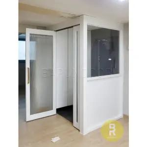 [바른도어]45번 ㄱ자중문 파티션 비대칭양개스윙 화이트 모루세로강화유리