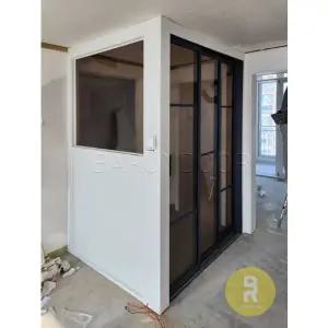 [바른도어]53번 ㄱ자중문 파티션 초슬림3연동 화이트+다크네이비 브론즈강화유리