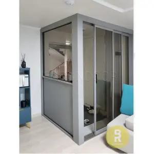 [바른도어]58번 ㄱ자중문 파티션 초슬림3연동 연그레이 브론즈강화유리