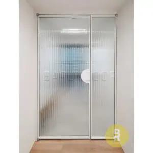 [바른도어]14번 90도 초슬림비대칭여닫이중문 화이트 모루세로강화유리