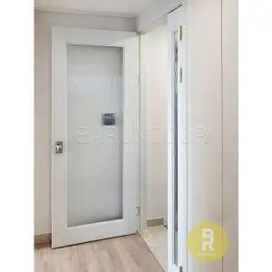 [바른도어]18번 90도 목문비대칭여닫이중문 유백화이트 모루세로강화유리(손잡이별도)